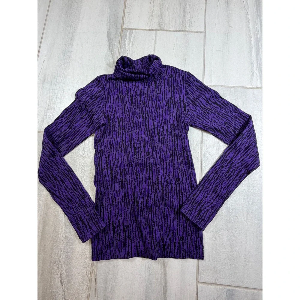 Athleta Flurry Elemental Turtleneck Purple Black Abstract Stripe XXS Top